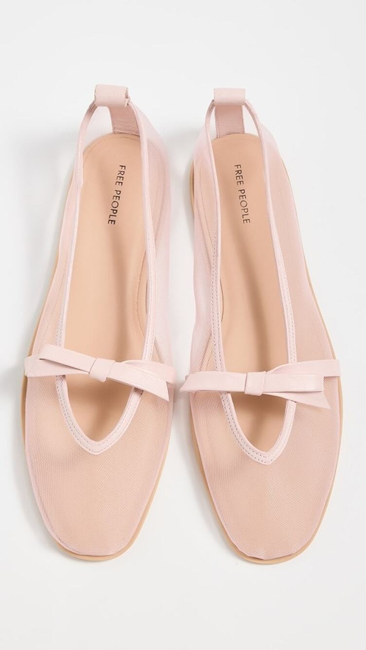 Free People Womens Size 7 Pale Pink Mesh Mania Bow Flats